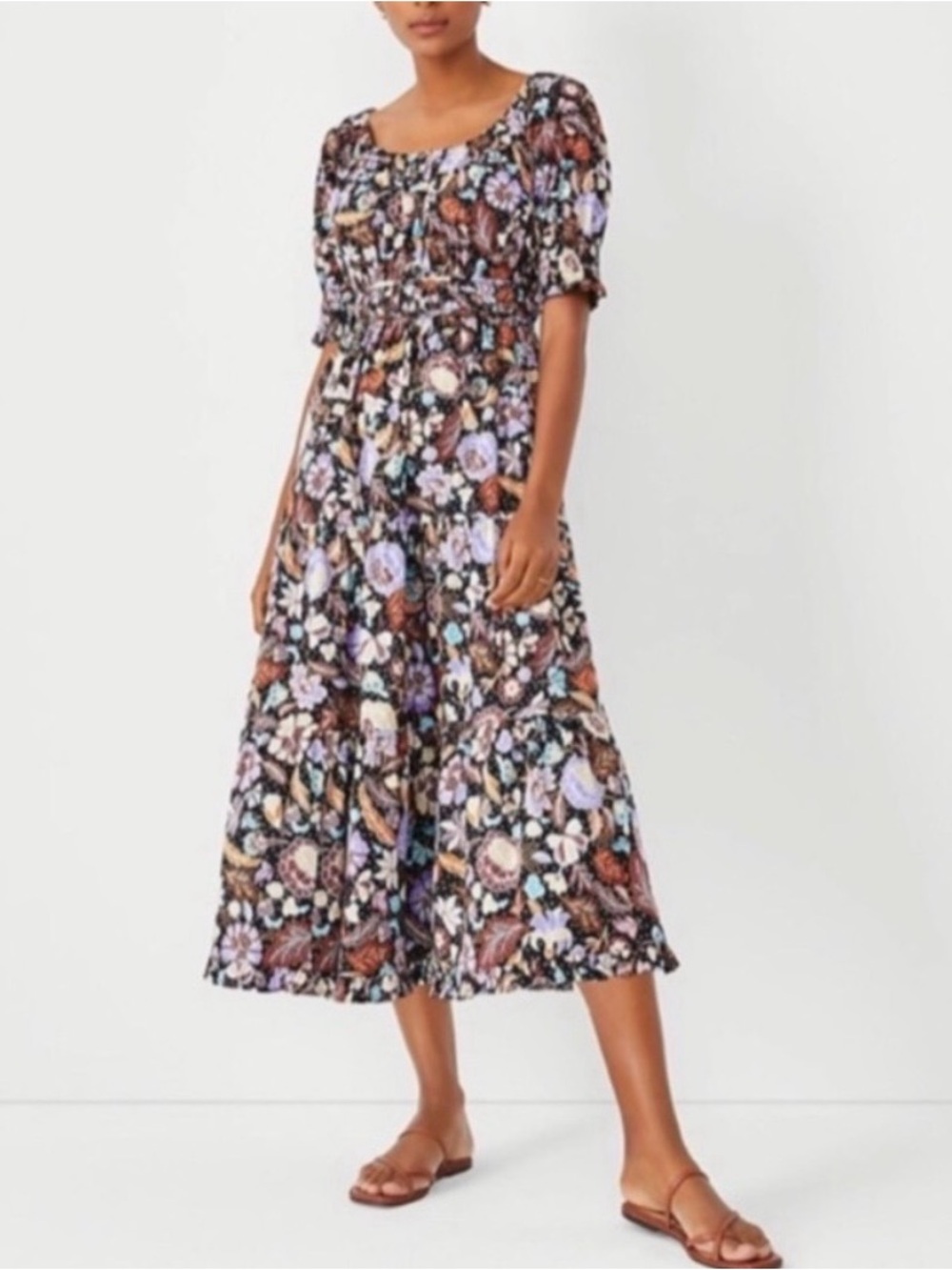 New Ann Taylor cotton floral batik tired bohemian fit & flare dress size 2